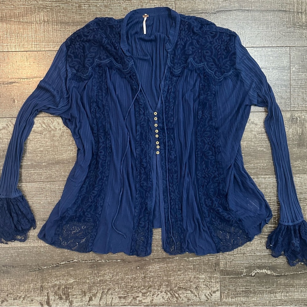 Free People Women’s Deep Blue Lace Blouse